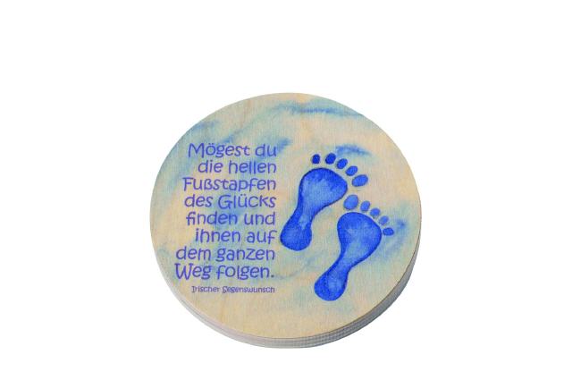 Rundes Holzbild mit kleinen Füßen in blau (677.4)